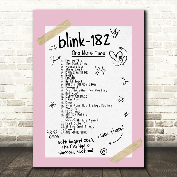 Blink-182 - Concert Setlist Gig Poster Print Canvas Pink Doodle - The OVO Hydro Glasgow Scotland - Aug 30th 2024