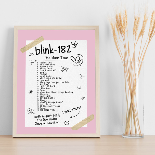 Blink-182 - Concert Setlist Gig Poster Print Canvas Pink Doodle - The OVO Hydro Glasgow Scotland - Aug 30th 2024