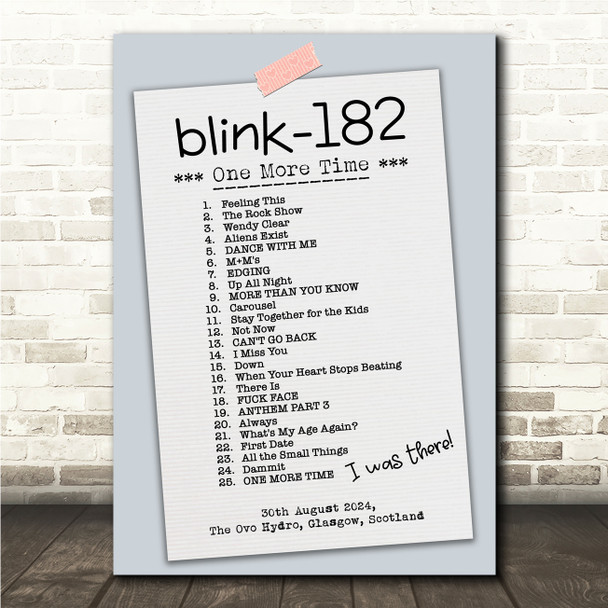 Blink-182 - Concert Setlist Gig Poster Print Canvas Vintage Paper - The OVO Hydro Glasgow Scotland - Aug 30th 2024