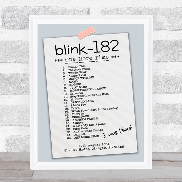 Blink-182 - Concert Setlist Gig Poster Print Canvas Vintage Paper - The OVO Hydro Glasgow Scotland - Aug 30th 2024