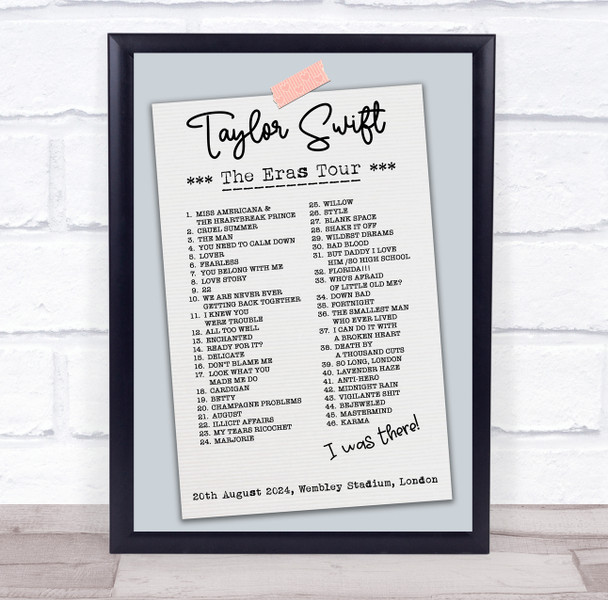 Taylor Swift - Concert Setlist Gig Poster Print Canvas Vintage Paper - Wembley London England - Aug 20 2024