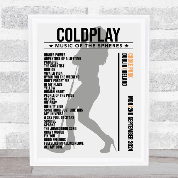 Coldplay - Concert Setlist Gig Poster Print Canvas Female Grey - Croke Park Dublin Ireland - Sept 2nd 2024