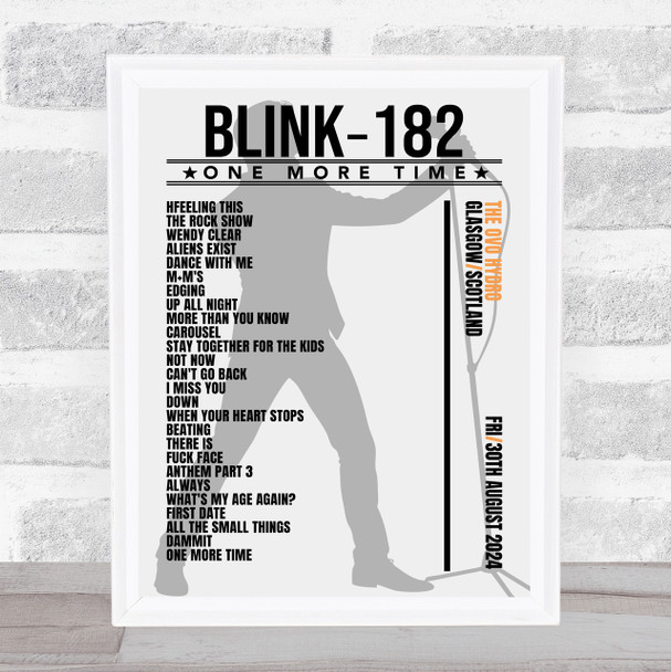 Blink-182 - Concert Setlist Gig Poster Print Canvas Male Grey - The OVO Hydro Glasgow Scotland - Aug 30th 2024