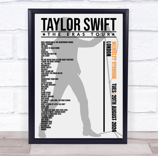 Taylor Swift - Concert Setlist Gig Poster Print Canvas Male Grey - Wembley London England - Aug 20 2024