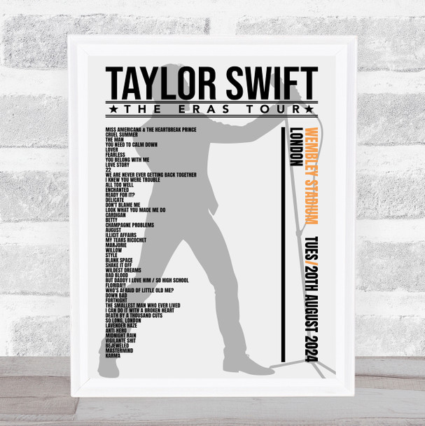 Taylor Swift - Concert Setlist Gig Poster Print Canvas Male Grey - Wembley London England - Aug 20 2024