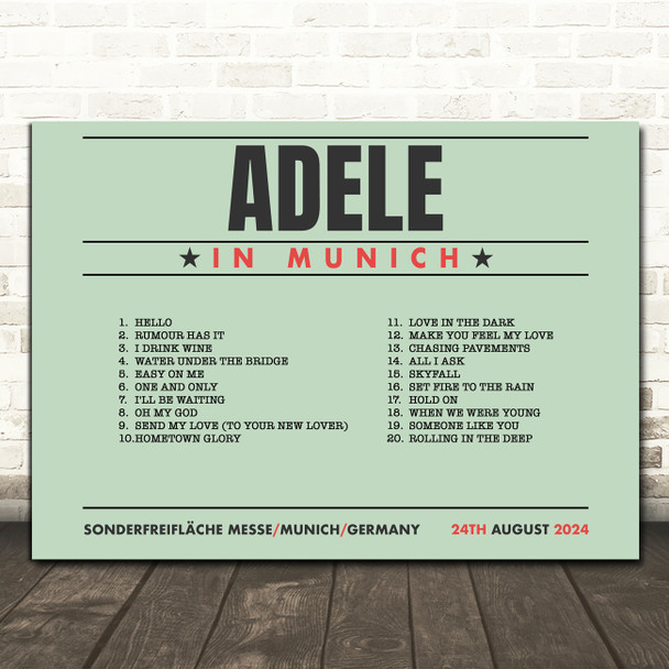 Adele - Concert Setlist Poster Print Canvas Green Landscape - Sonderfreifläche Messe - Aug 24th 2024