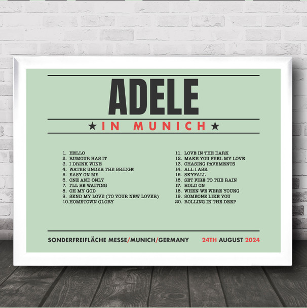 Adele - Concert Setlist Poster Print Canvas Green Landscape - Sonderfreifläche Messe - Aug 24th 2024