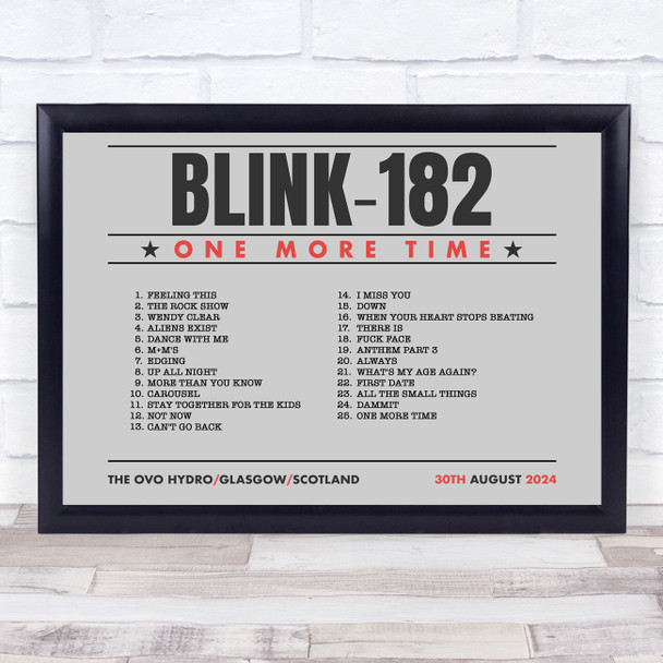 Blink-182 - Concert Setlist Gig Poster Print Canvas Grey Landscape - The OVO Hydro Glasgow Scotland - Aug 30th 2024