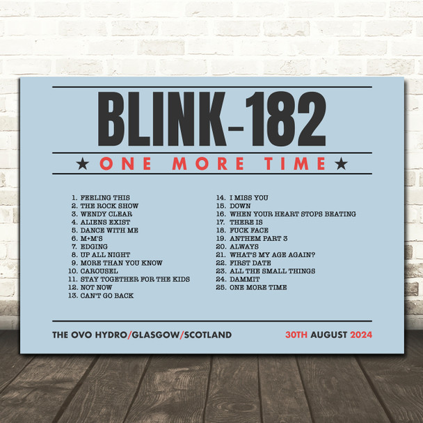 Blink-182 - Concert Setlist Gig Poster Print Canvas Blue Landscape - The OVO Hydro Glasgow Scotland - Aug 30th 2024