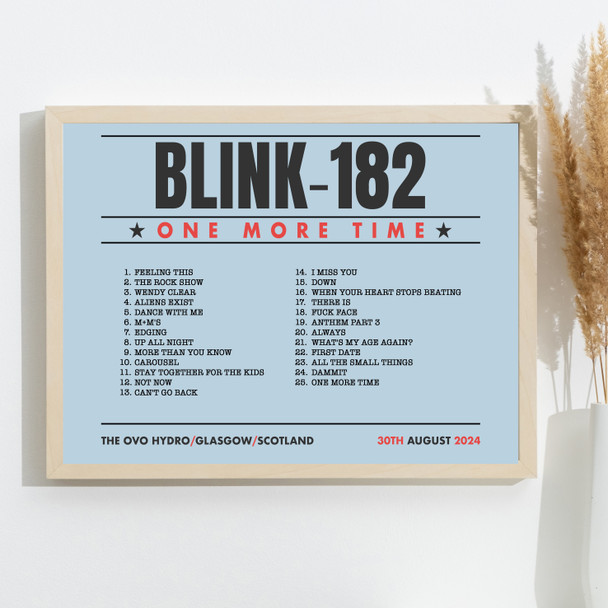 Blink-182 - Concert Setlist Gig Poster Print Canvas Blue Landscape - The OVO Hydro Glasgow Scotland - Aug 30th 2024