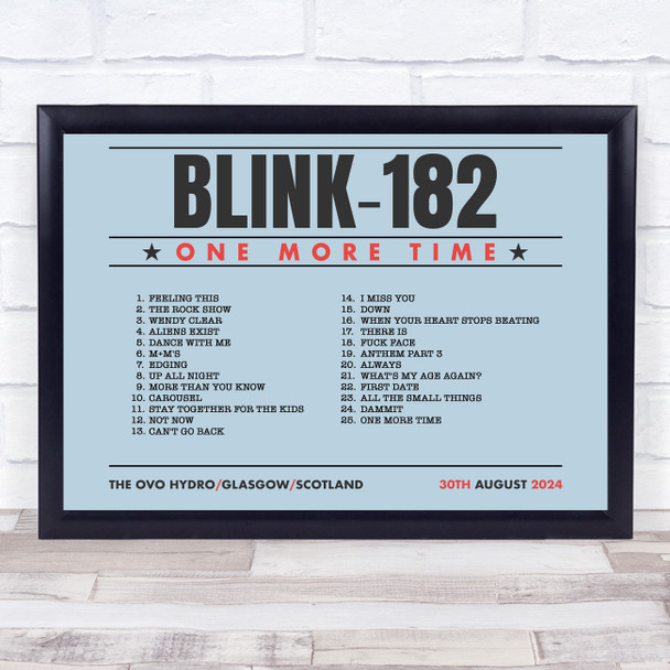 Blink-182 - Concert Setlist Gig Poster Print Canvas Blue Landscape - The OVO Hydro Glasgow Scotland - Aug 30th 2024