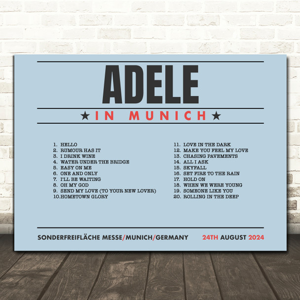 Adele - Concert Setlist Poster Print Canvas Blue Landscape - Sonderfreifläche Messe - Aug 24th 2024