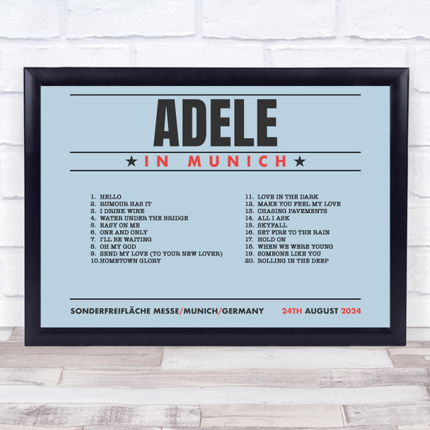 Adele - Concert Setlist Poster Print Canvas Blue Landscape - Sonderfreifläche Messe - Aug 24th 2024