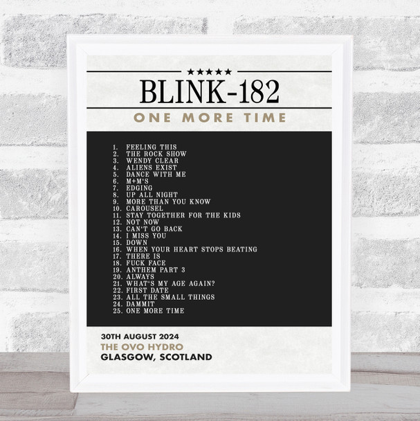 Blink-182 - Concert Setlist Gig Poster Print Canvas Black Grey - The OVO Hydro Glasgow Scotland - Aug 30th 2024