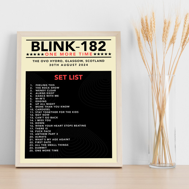 Blink-182 - Concert Setlist Gig Poster Print Canvas Mustard Black - The OVO Hydro Glasgow Scotland - Aug 30th 2024