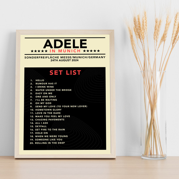 Adele - Concert Setlist Poster Print Canvas Mustard Black - Sonderfreifläche Messe - Aug 24th 2024