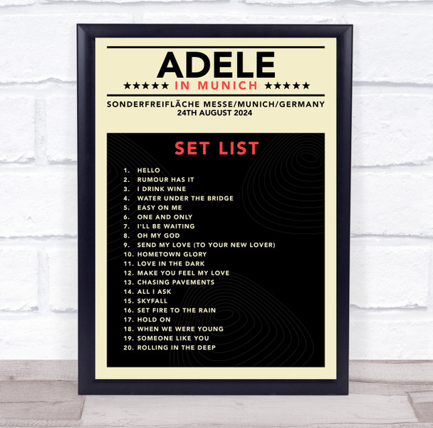 Adele - Concert Setlist Poster Print Canvas Mustard Black - Sonderfreifläche Messe - Aug 24th 2024