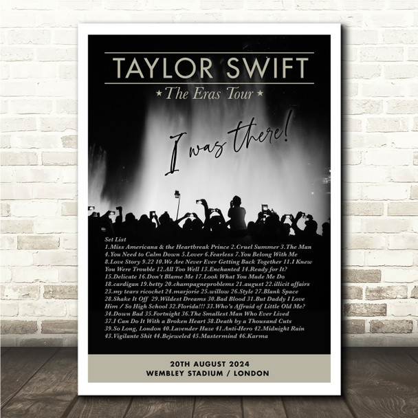 Taylor Swift - Concert Setlist Gig Poster Print Canvas Silhouette Music Concert - Wembley London England - Aug 20 2024
