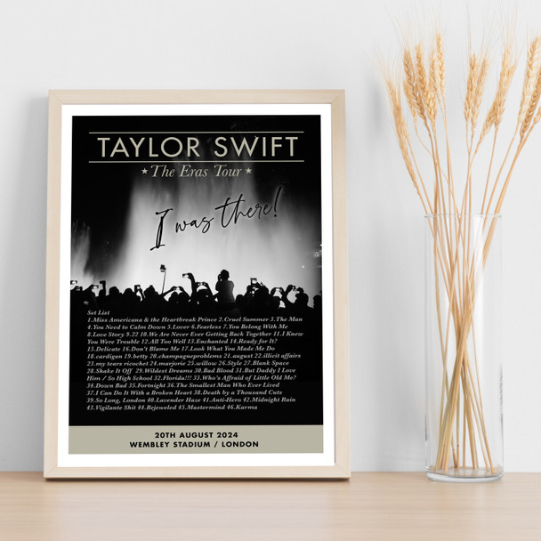 Taylor Swift - Concert Setlist Gig Poster Print Canvas Silhouette Music Concert - Wembley London England - Aug 20 2024