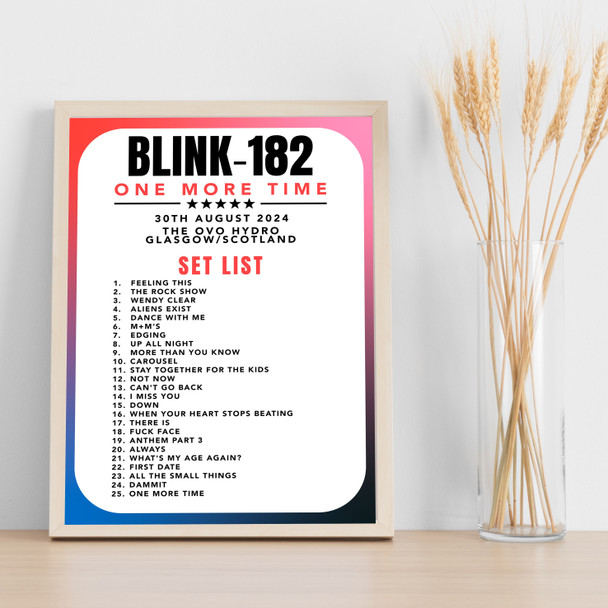 Blink-182 - Concert Setlist Gig Poster Print Canvas Retro Blue - The OVO Hydro Glasgow Scotland - Aug 30th 2024