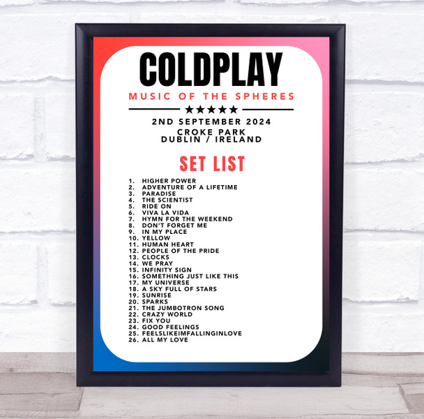 Coldplay - Concert Setlist Gig Poster Print Canvas Retro Blue - Croke Park Dublin Ireland - Sept 2nd 2024