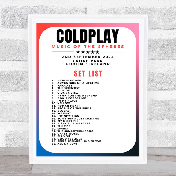 Coldplay - Concert Setlist Gig Poster Print Canvas Retro Blue - Croke Park Dublin Ireland - Sept 2nd 2024