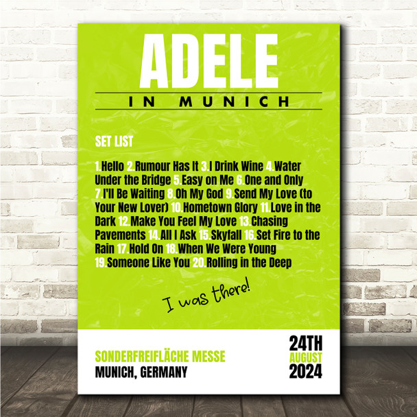 Adele - Concert Setlist Poster Print Canvas Bright Green - Sonderfreifläche Messe - Aug 24th 2024
