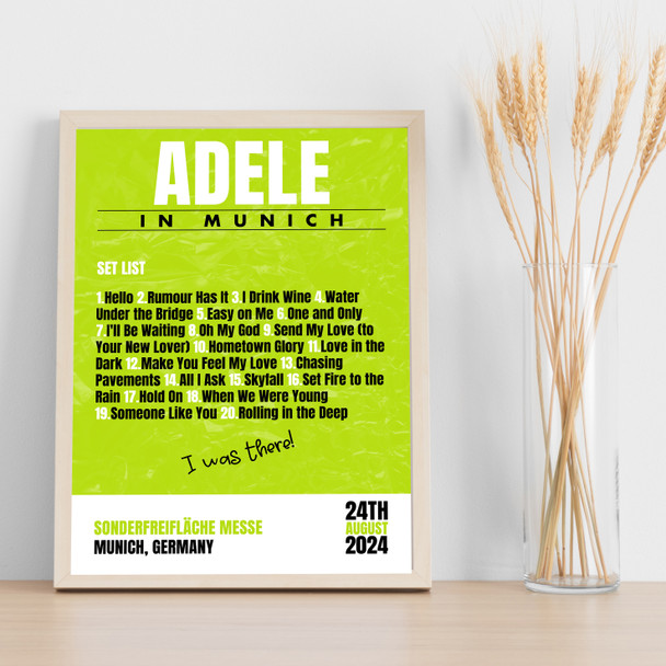 Adele - Concert Setlist Poster Print Canvas Bright Green - Sonderfreifläche Messe - Aug 24th 2024