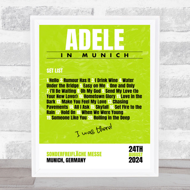 Adele - Concert Setlist Poster Print Canvas Bright Green - Sonderfreifläche Messe - Aug 24th 2024
