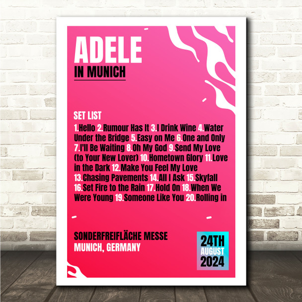Adele - Concert Setlist Poster Print Canvas Bright Pink - Sonderfreifläche Messe - Aug 24th 2024