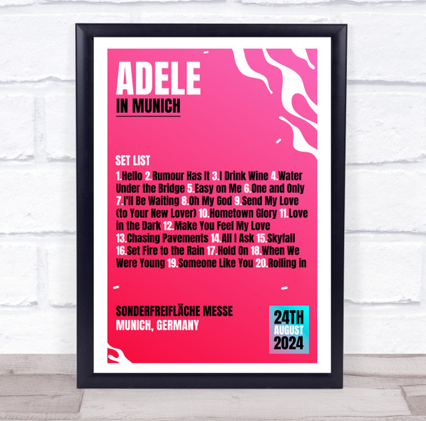Adele - Concert Setlist Poster Print Canvas Bright Pink - Sonderfreifläche Messe - Aug 24th 2024