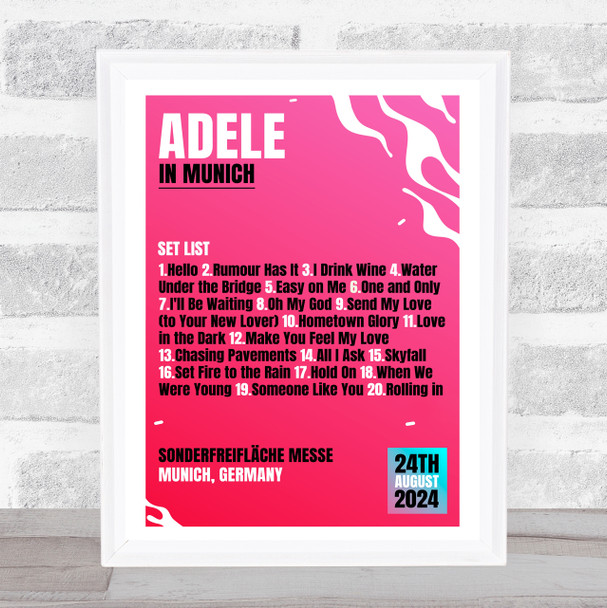 Adele - Concert Setlist Poster Print Canvas Bright Pink - Sonderfreifläche Messe - Aug 24th 2024