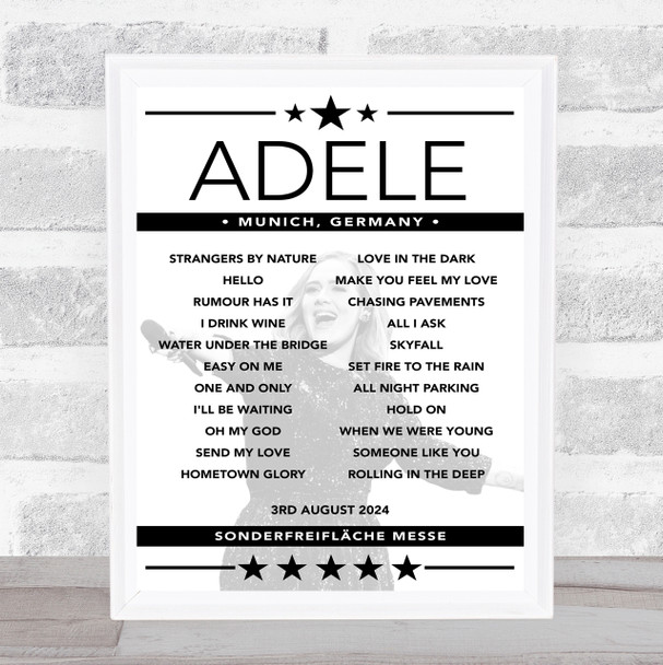 Adele - Concert Setlist Poster Print Canvas - Adele at Sonderfreifläche Messe - Munich, Germany - August 3rd 2024