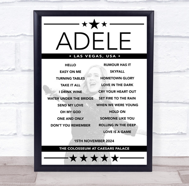 Adele - Concert Setlist Poster Print Canvas - The Colosseum - Caesars Palace, Las Vegas, NV, USA - 15th November 2024