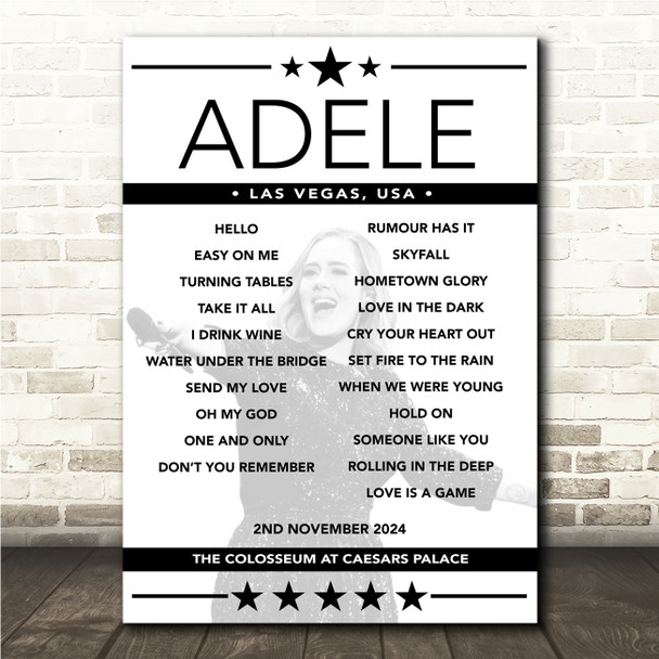 Adele - Concert Setlist Poster Print Canvas - The Colosseum - Caesars Palace, Las Vegas, NV, USA - 2nd November 2024