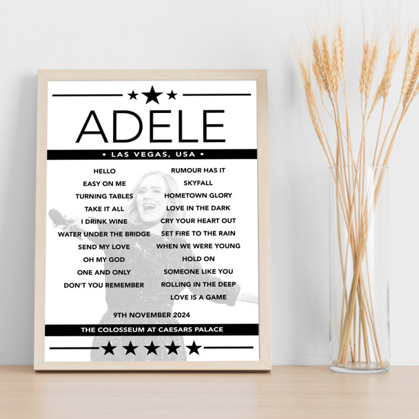Adele - Concert Setlist Poster Print Canvas - The Colosseum - Caesars Palace, Las Vegas, NV, USA - 9th November 2024