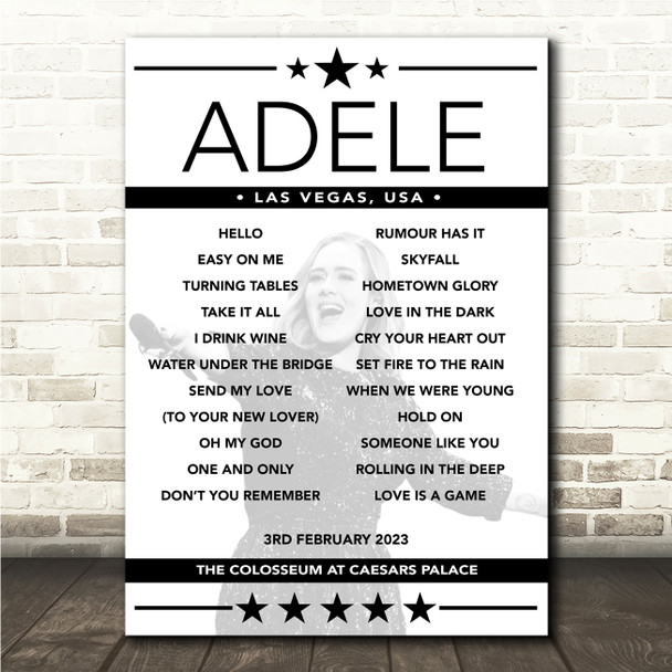 Adele - Concert Setlist Poster Print Canvas - The Colosseum - Caesars Palace, Las Vegas, NV, USA - February 3rd 2023