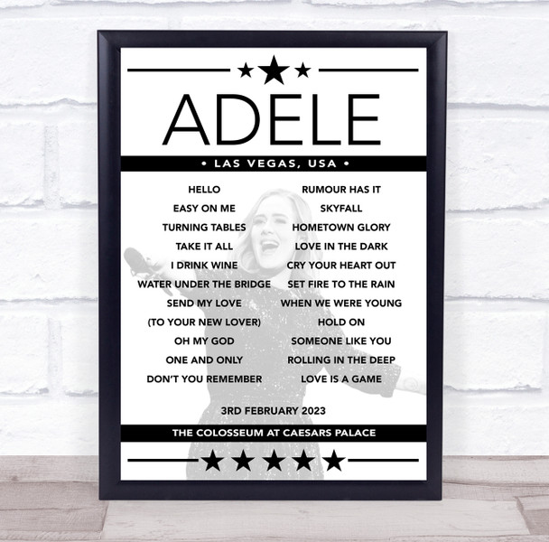 Adele - Concert Setlist Poster Print Canvas - The Colosseum - Caesars Palace, Las Vegas, NV, USA - February 3rd 2023