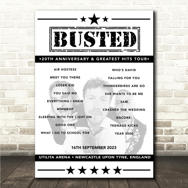 Busted - Concert Setlist Poster Print Canvas - Utilita Arena, Newcastle upon Tyne, England - September 16th 2023