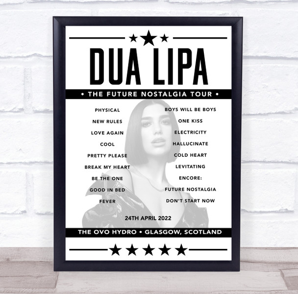Dua Lipa - Concert Setlist Poster Print Canvas - The OVO Hydro, Glasgow, Scotland - April 24th 2022