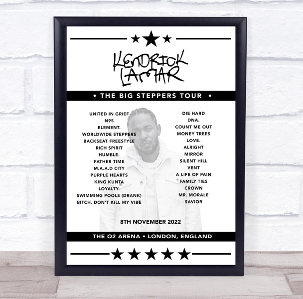 Kendrick Lamar - Concert Setlist Poster Print Canvas - The O2 Arena, London, England - 8th November 2022
