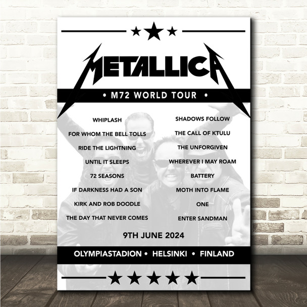 Metallica - Concert Setlist Poster Print Canvas - Olympiastadion, Helsinki, Finland - June 9th 2024