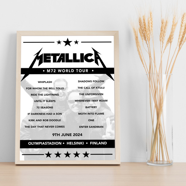 Metallica - Concert Setlist Poster Print Canvas - Olympiastadion, Helsinki, Finland - June 9th 2024