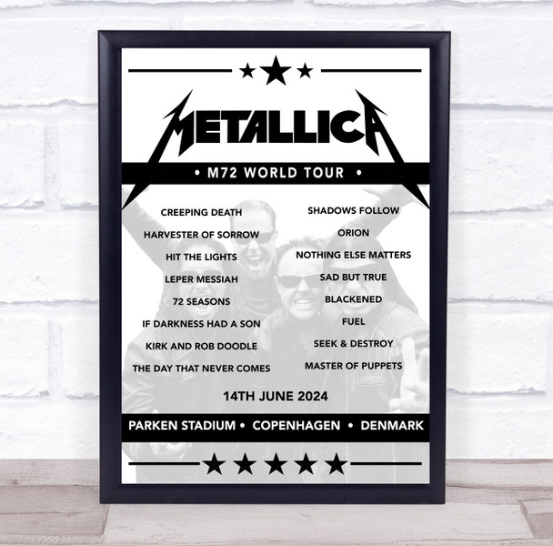 Metallica - Concert Setlist Poster Print Canvas - Parken Stadium, Copenhagen, Denmark - June 14th 2024