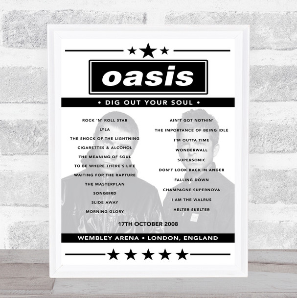 Oasis - Concert Setlist Poster Print Canvas - Wembley Arena, London, England - October 17th 2008