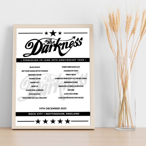 The Darkness - Concert Setlist Poster Print Canvas - Rock City, Nottingham, England - 19th December 2023