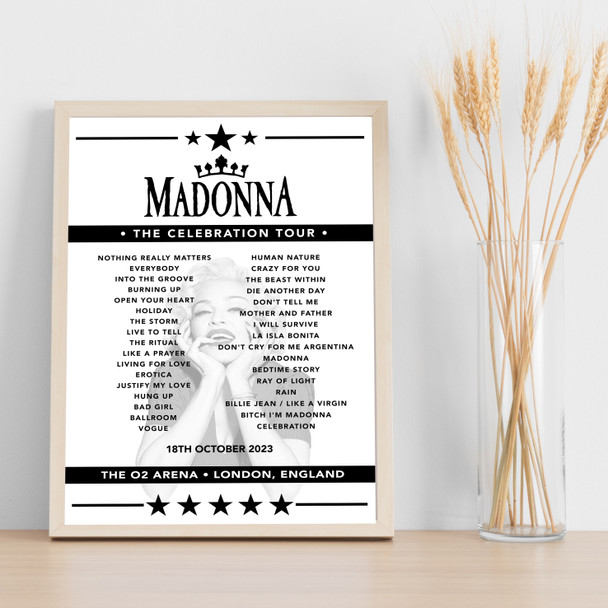 Madonna Concert Setlist Poster Print Canvas - Any Date, Gig, Venue
