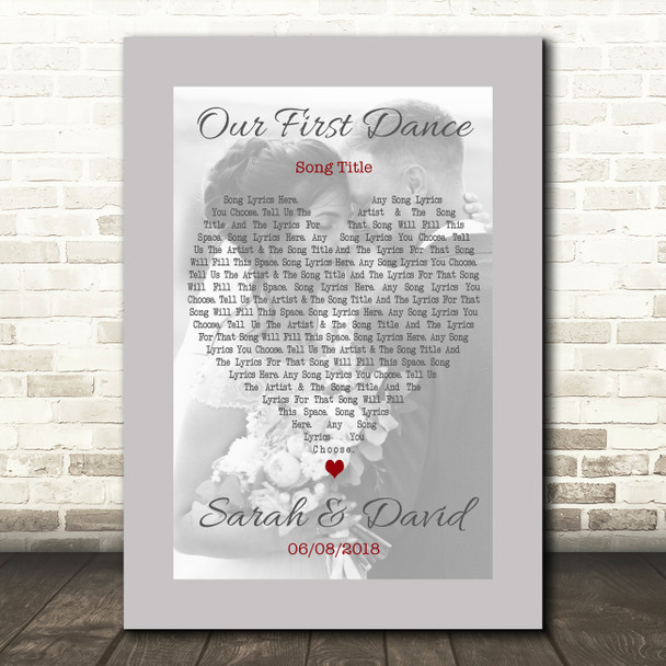 Grey Border  Wedding Photo First Dance Any Song Lyric Wall Art Print