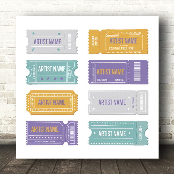 Concert Tickets Any Artists Song Square Personalised Square Music Song Lyric Art Print