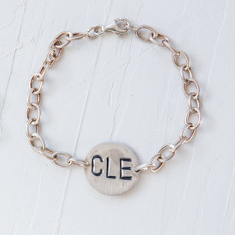 CLE charm, Cleveland, sterling silver, chain-link bracelet